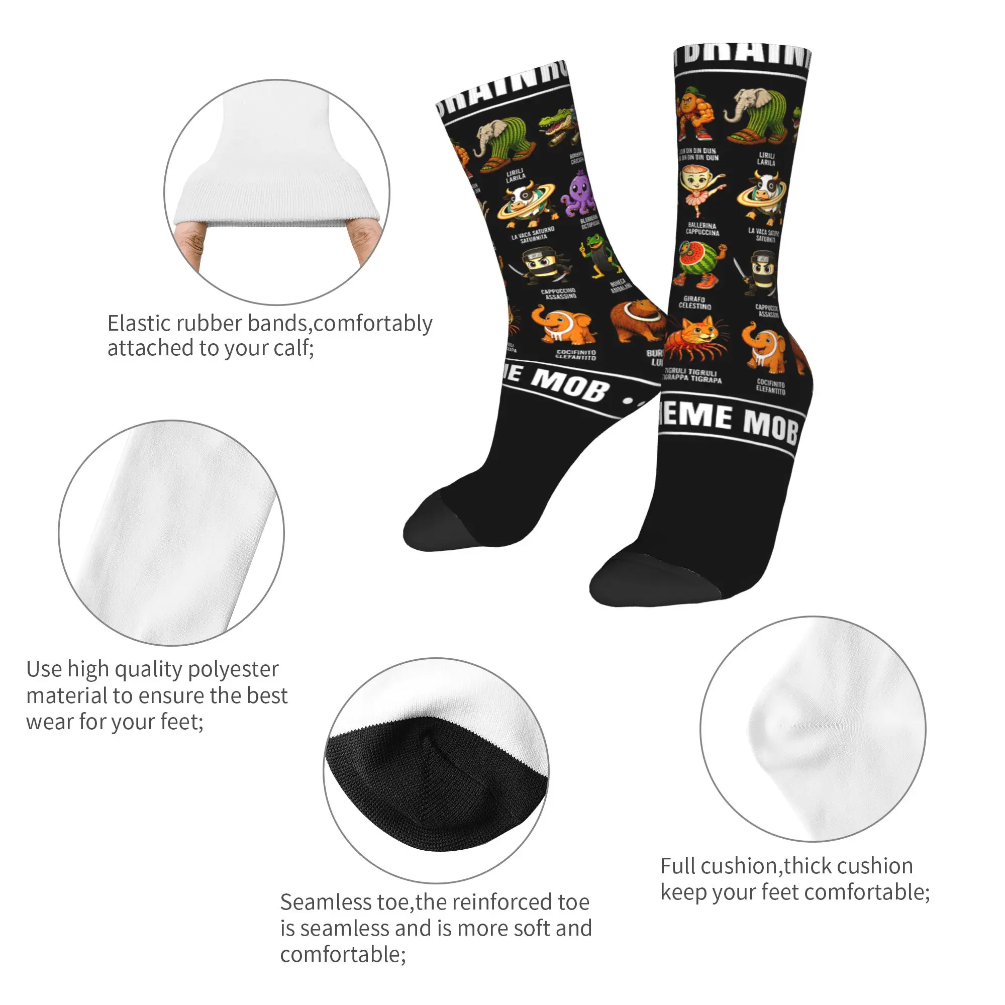 Italian Brain Rot Characters Brainrot Socks Men Women Polyester Casual  Socks Harajuku Spring Summer Autumn Winter Socks Gift