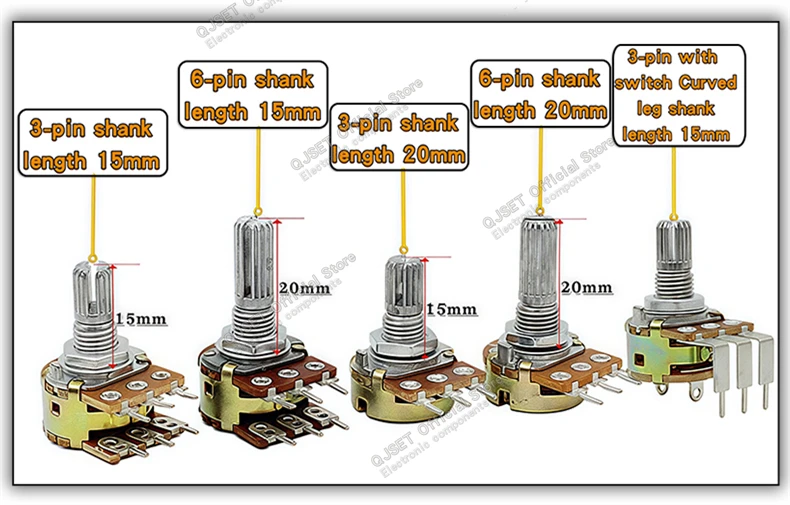 5 stücke WH148 3-pin/6-pin Audio Verstärker Dreh Potentiometer Einstellbaren Widerstand B1KΩ 2K 5K 10K 20K 50K 100K 250K 500K 1M Ohm AG – Detail 2