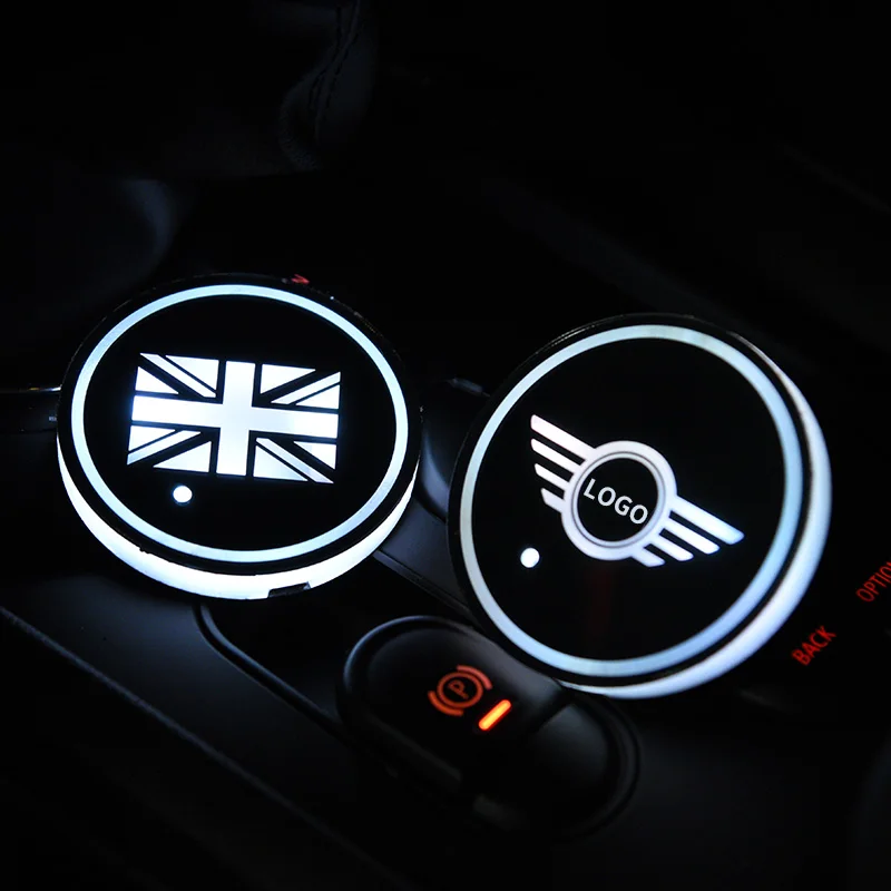 Car Coaster Water Cup Pad LED Luminous Mat For Mini Cooper Colorful Changing Atmosphere Light Auto Decoration Bottle Holder