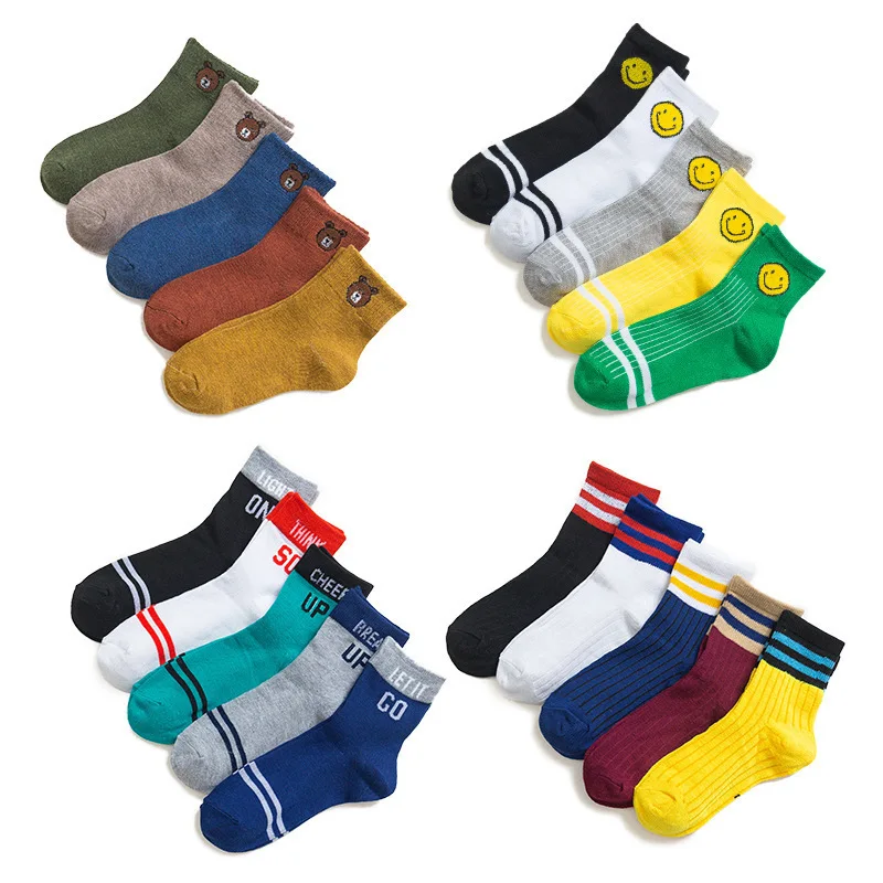 5 Pairs Baby Boys Winter Socks Cartoon Bear Kids Spring Autumn Cotton Breathable Keep Warm Floor Anti-skid Girls Socks