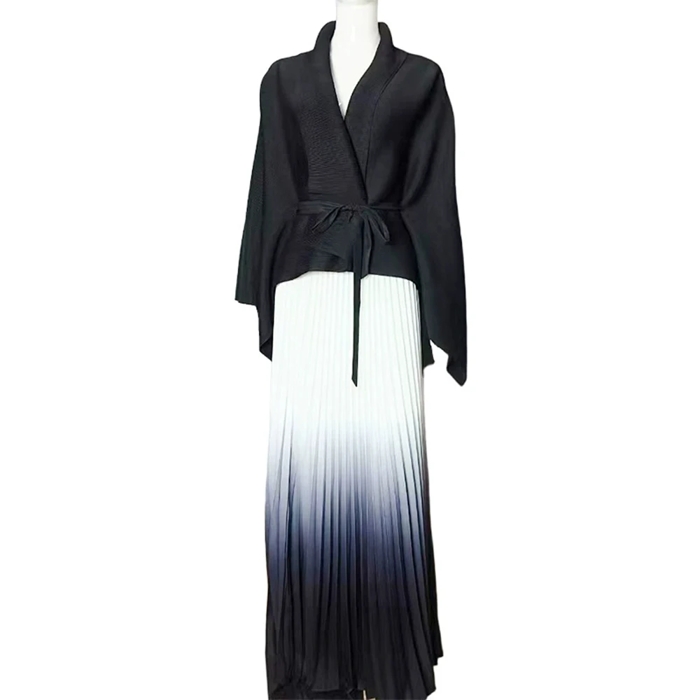 Rockanzug in Übergröße für Damen, Sommer, schmal, zweiteilig, langer Rock, plissiertes Oberteil, Faltenrock-GZXX1022