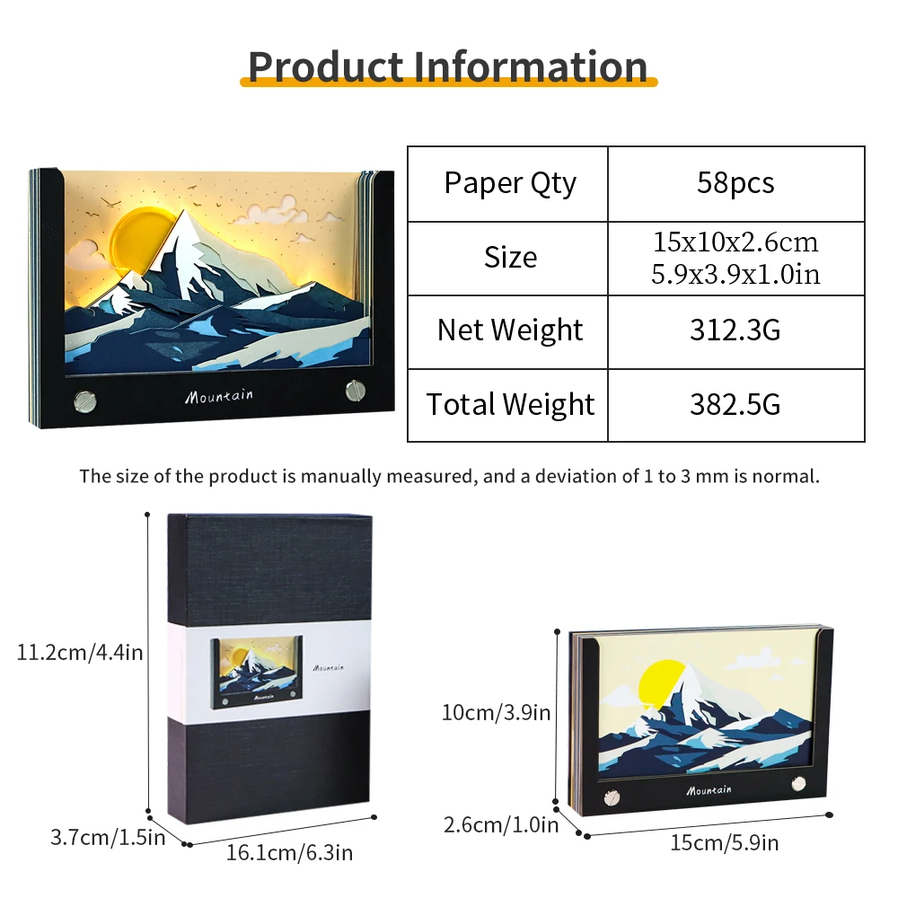 

Custom Promotional Paper Craft 3d Memo Pad Snow Mountain and Sunrise Style Model Hidden Hand Torn Notes Paper Block Memo Pad