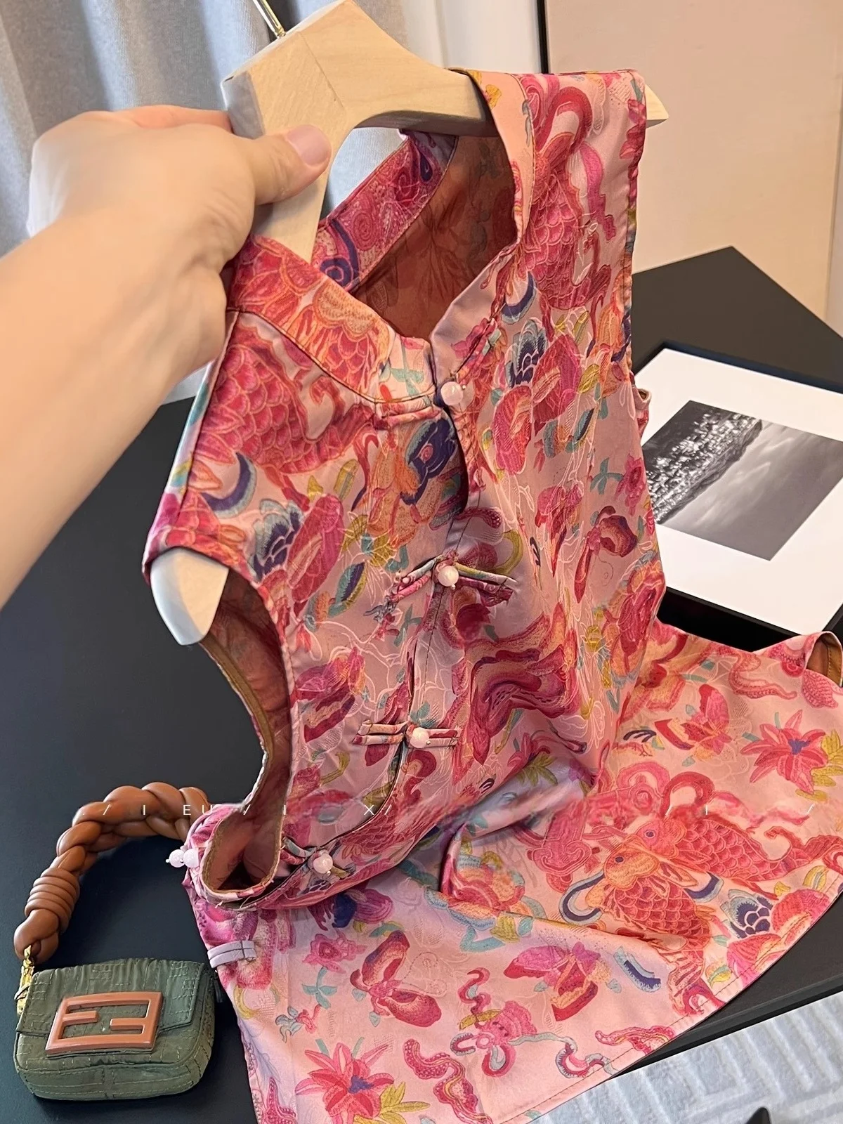 New Chinese Sle Printed Svel irt Women's Summer 2025 High-End Feelings Top Quali Fabric Non-deformable Thin Model