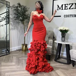 Sunflower Sweetheart Sleeveless Evening Dress 2023 Slim Crepe Prom dress Ruffles Mermaid Floor-Length Pary Dress Sweep Train