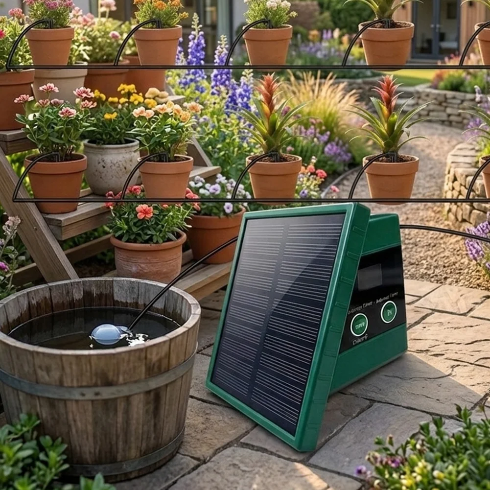 DIY Friendly Solar Automatic Drip Irrigation Kit Includes 10m Hose 10 Drippers Filter T Connectors and Full Instructions