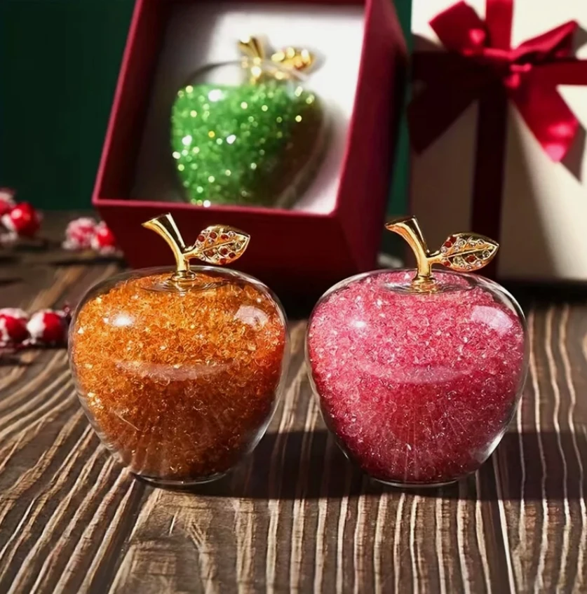 تمثال تفاح زجاجي لامع ، ديكور منزلي من الكريستال ، هدية عيد الميلاد ، زخرفة سطح المكتب ، هوب