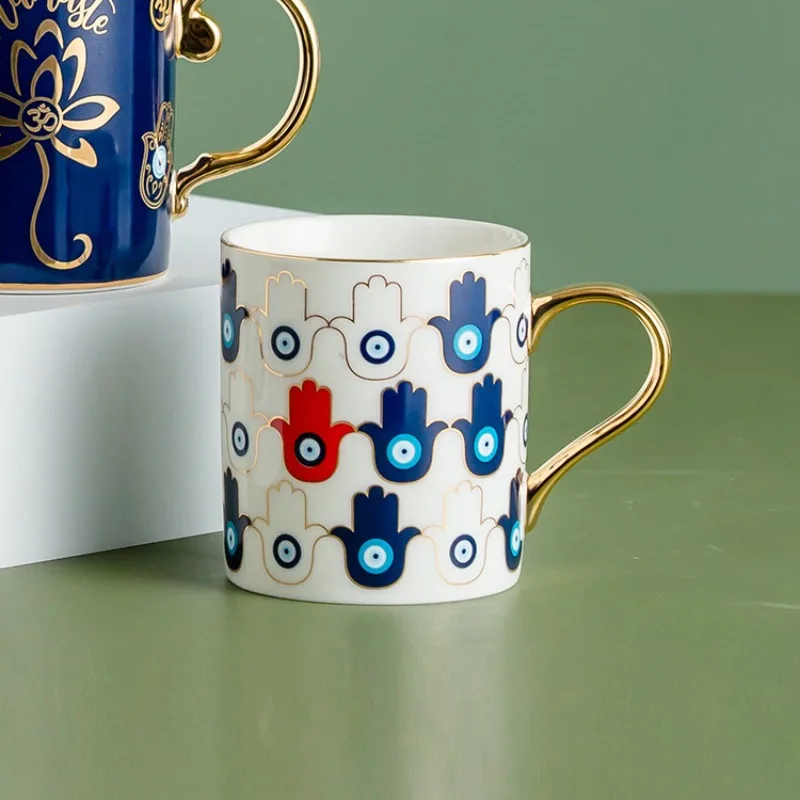 European Style Luxury Ceramic Coffee Mug Gold Painted Flowers Office Teamug Home Breakfast Milk Cup Couple Gift Home Decoration view 2