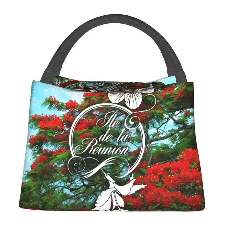 974 Reunion Island Insulated Lunch Bags for Women Flamboyant And Hibiscus Resuable Thermal Cooler Food Lunch Box Work Travel