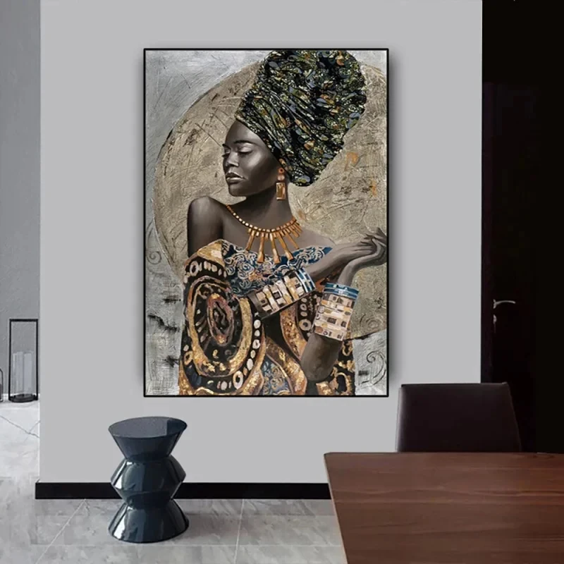 African Abstract Black Wall Art Gorgeous Women Noble Dress HD Oil on Canvas Posters and Prints Home Living Room Decoration Gift