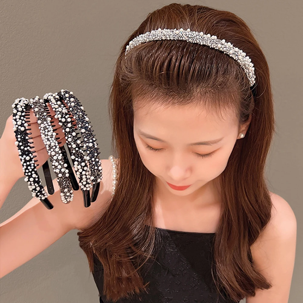 Non-slip Hair Hoops Bands For Women Elastic Headbands Ladies Hot Girl Rhinestone Luxury Shiny Hair Hoops Bezel Accessories