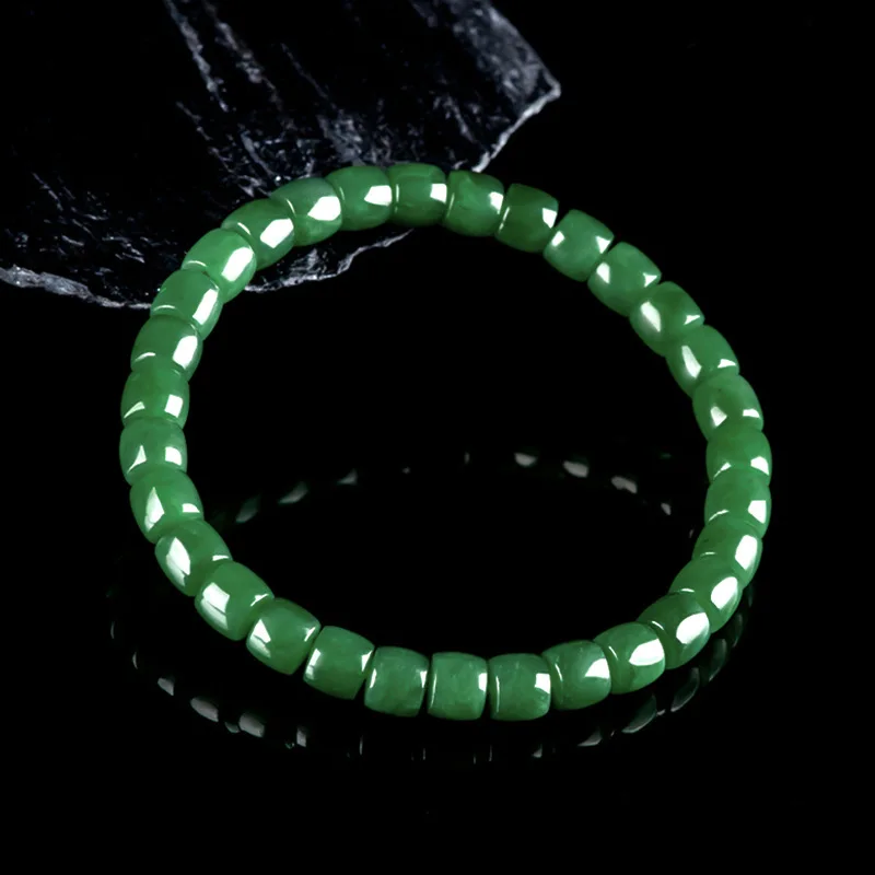 Natural Old Material Hetian Tube Beads , Spinach Green Jade Bracelet Men And Women