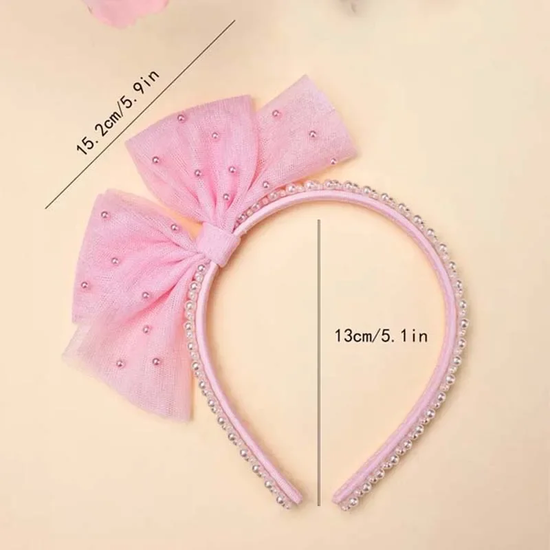 Oaoleer Fashion Pearl Hairbands For Kids Girls Lace Bow Headbands Hair Bands Headwear Children Festival Hair Accessories Gifts