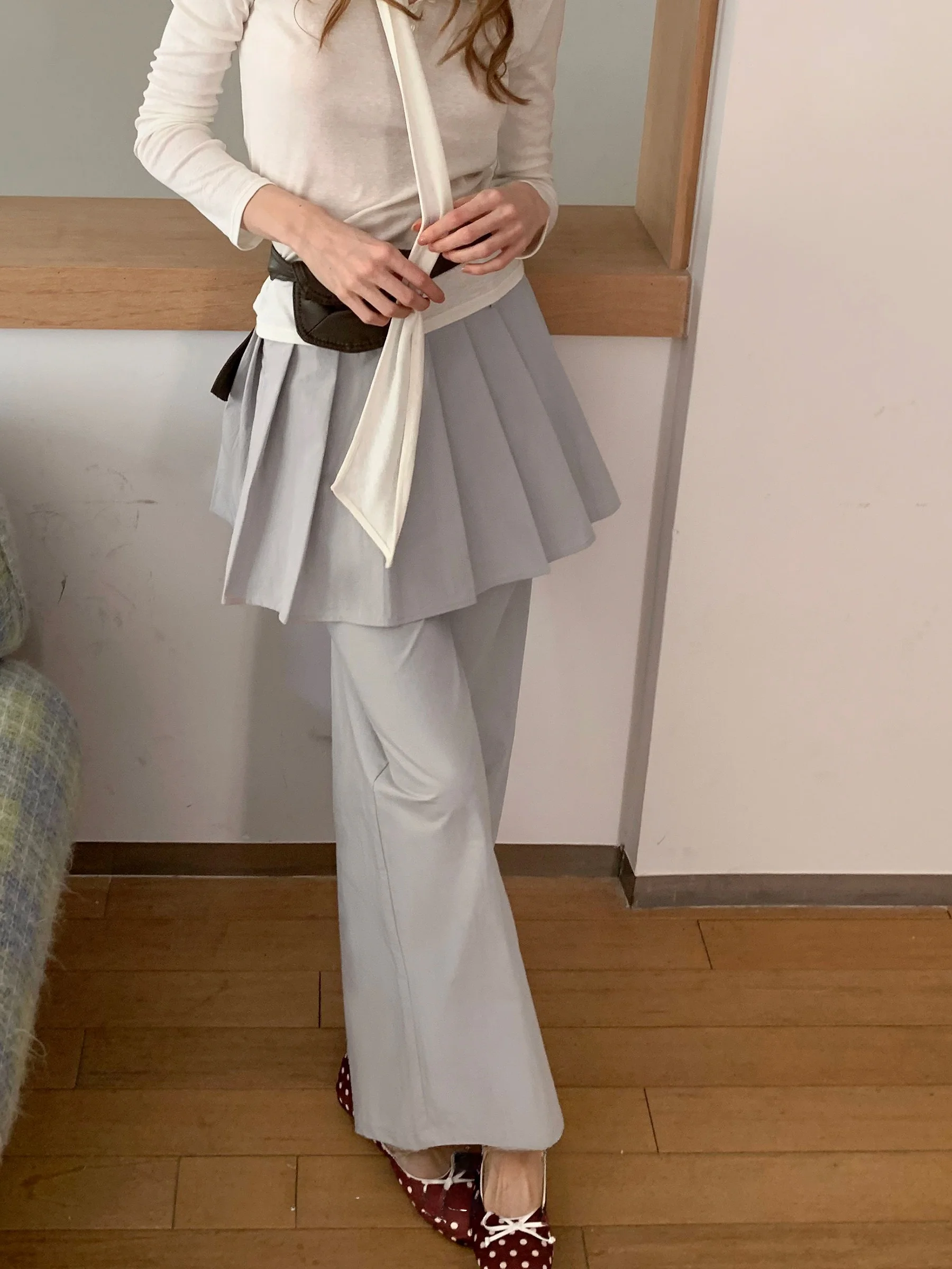

JDE Casual Loose Straight Leg Pants Women's Spring Light ey Versatile Slimming High Waist Zipper Cotton Blend Trousers