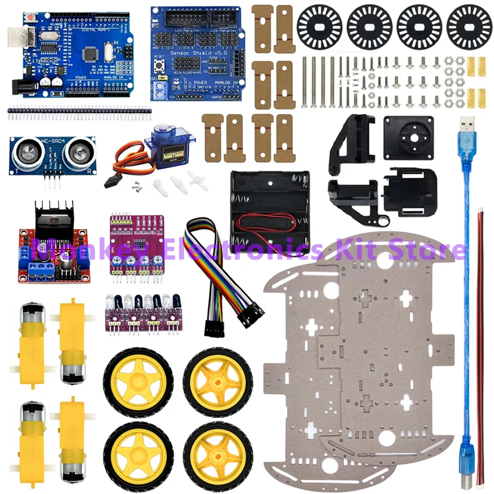 Smart Car Kit 4WD Smart Robot Car Chassis Kits Car With Speed Encoder and Battery Box Diy Electronic Kit for R3 Board