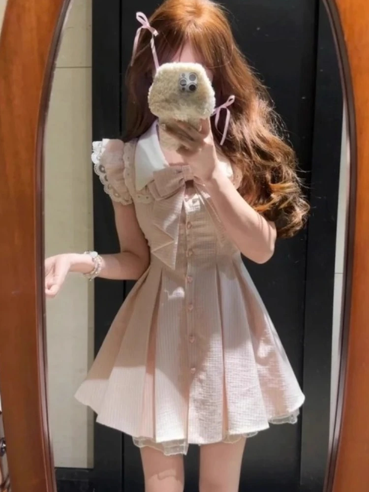 Japanese Sweet Kawaii Striped Elegant Women Dress Fashion Cute Bow Y2k Princess Dress Harajuku Chic Lace Korean Popular Clothes - Image 5