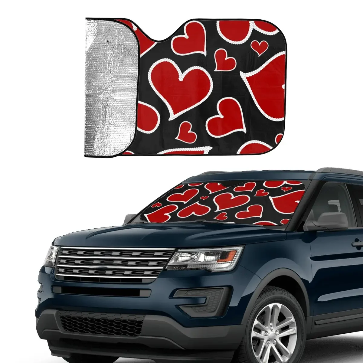 Heart Love Windshield Sunshade Romantic Valentines Day Fold-up Cover Front Block Window 70x130cm Car Sunshade Car-styling