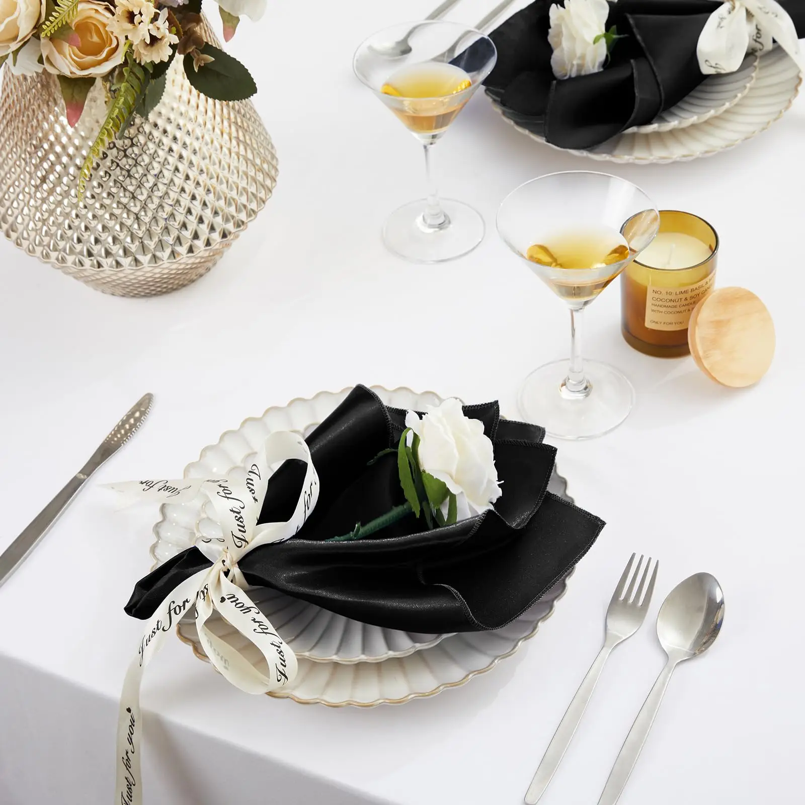 12Pcs Silky Satin Napkins 30x30cm for Wedding Party | Washable Square Table Napkins for Wedding Dinner Party, Ultra-Smooth Satin