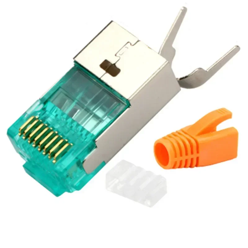 Cat7 RJ45 Connector 8p8c Shield Modular Crystal Head 10G Gold Plated 50U 1.5mm Wire Hole With Multi-Color Boot CAT 7 Plug RJ 45