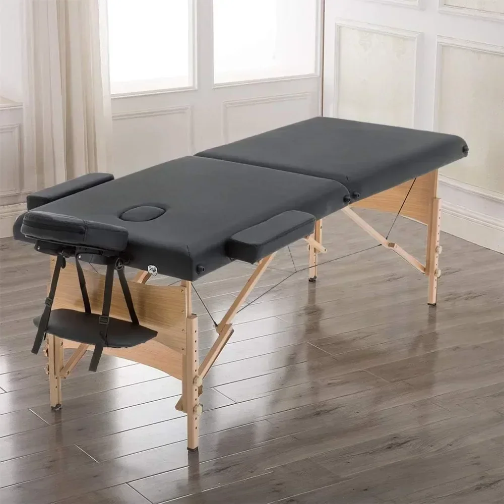 Portable 84 Inches Long 28 Inchs Wide Hight Adjustable Table 2 Folding Massage Spa Facial Cradle Salon Bed W/Carry Case