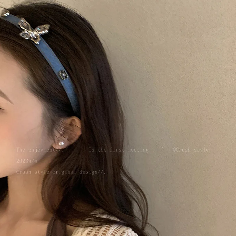 

Cool Denim Blue Butterfly Hair Bands Hair Hoops 2024 Spring/Summer New Design Korean Cool Girls Denim Hair Accessories Headbands