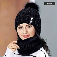 2PCS winter warm knit hat set Winter hat thick plush windproof cold casual warm hat scarf 3