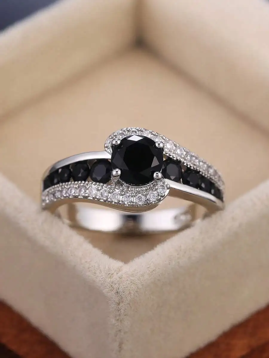 

Cubic Zirconia Black Stone Ring For Women Wedding Valentine Gift