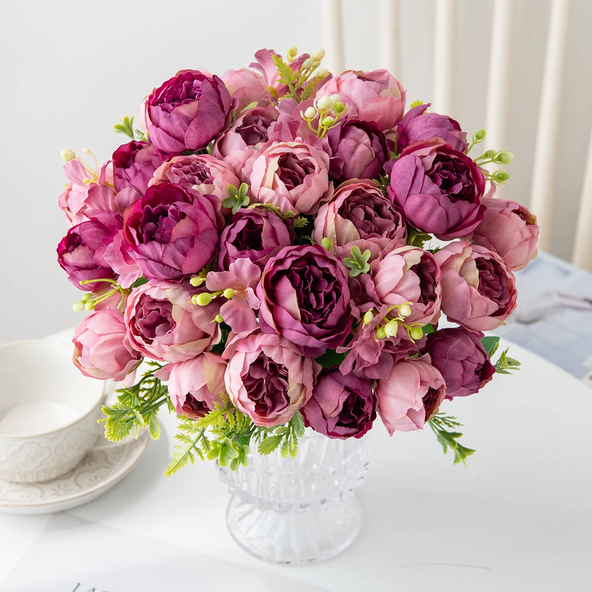 Flores Artificiales de Seda, Peonías y Rosas, Ramos de Novia para Bodas al Aire Libre, Decoración para el Hogar, Jardín, Patio, Regalos Hechos a Mano en Caja