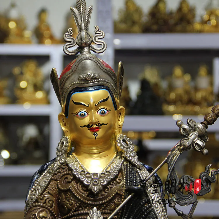 46 سم ضخمة كبيرة #   الجملة تماثيل بوذا معبد المنزل الفضة تصفيح الهند التبت بادماسامبهافا جورو رينبوتشي بوذا النحاس الفن