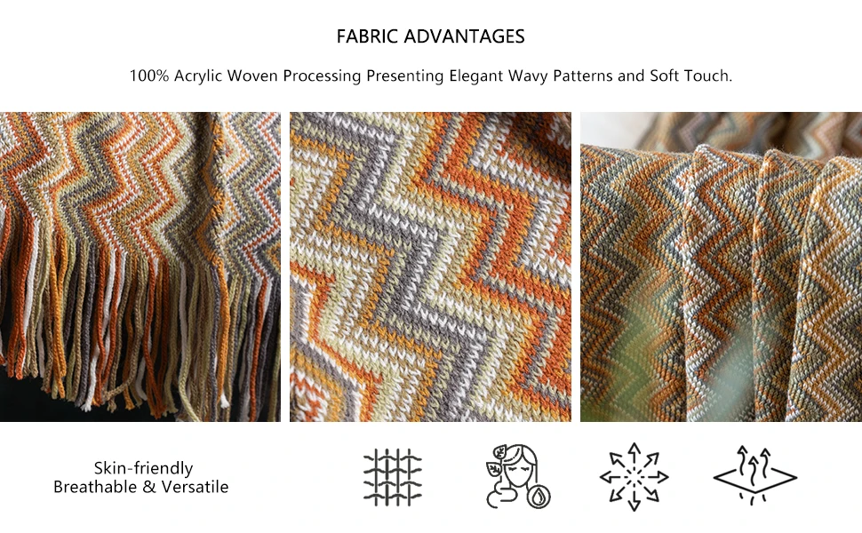 Battilo Boho Throw Blanket Lightweight Knit Throw With Tassels Bohemian Woven Sofa Blankets Soft Bed Plaid Decorative Blanket