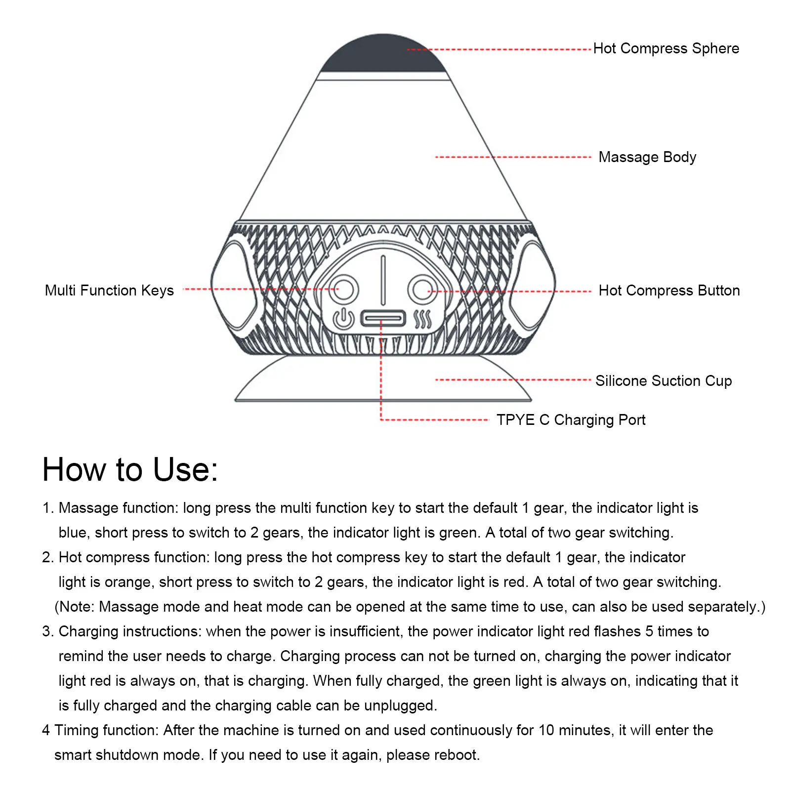 كرة تدليك قابلة للتركيب، كوب شفط، أداة تدليك على الحائط، مدلك الظهر الساخن بالاهتزاز #5