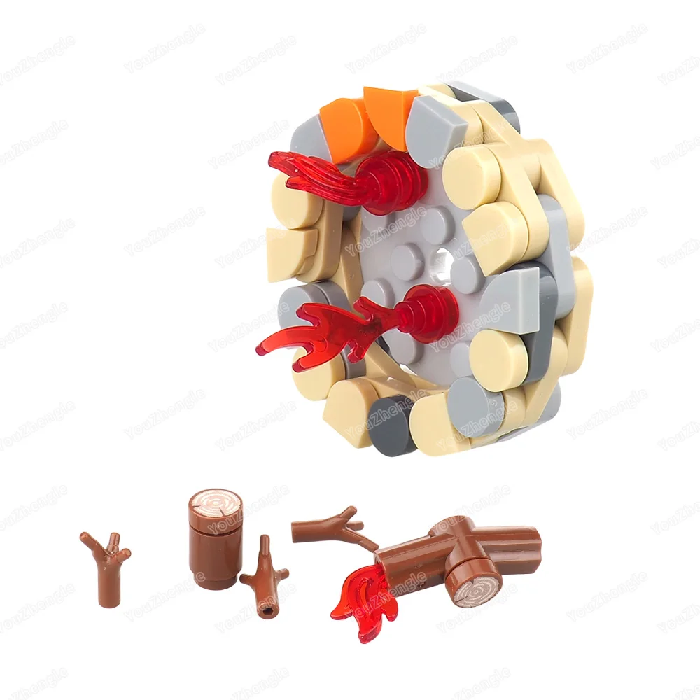 Houtgestookte stapel bouwsteen montage MOC figuren overleving met houten palen apparatuur scènemodellen plaats geschenken doe-het-zelf speelgoed