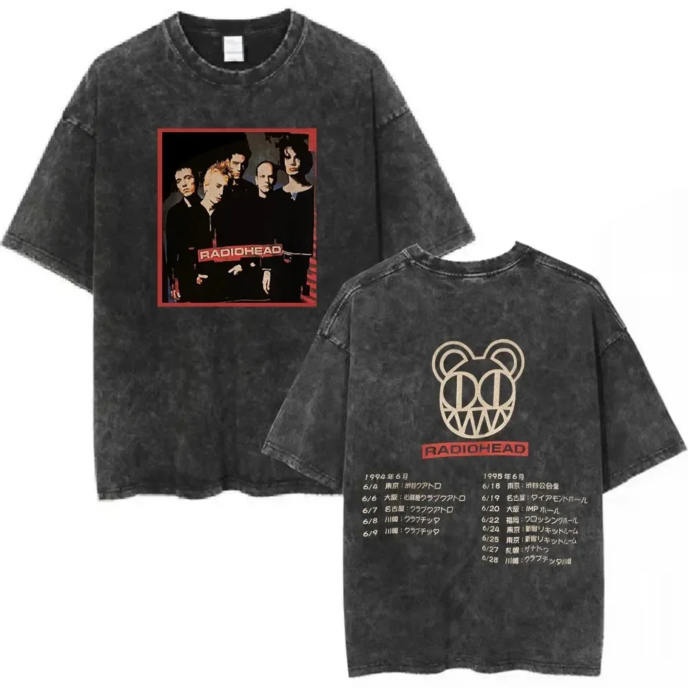 Radiohead Rock Band T-shirt Vintage Washed Oversized Streetwear Men Women Summer Cotton Short Sleeve Graphic Y2k Retro Tee