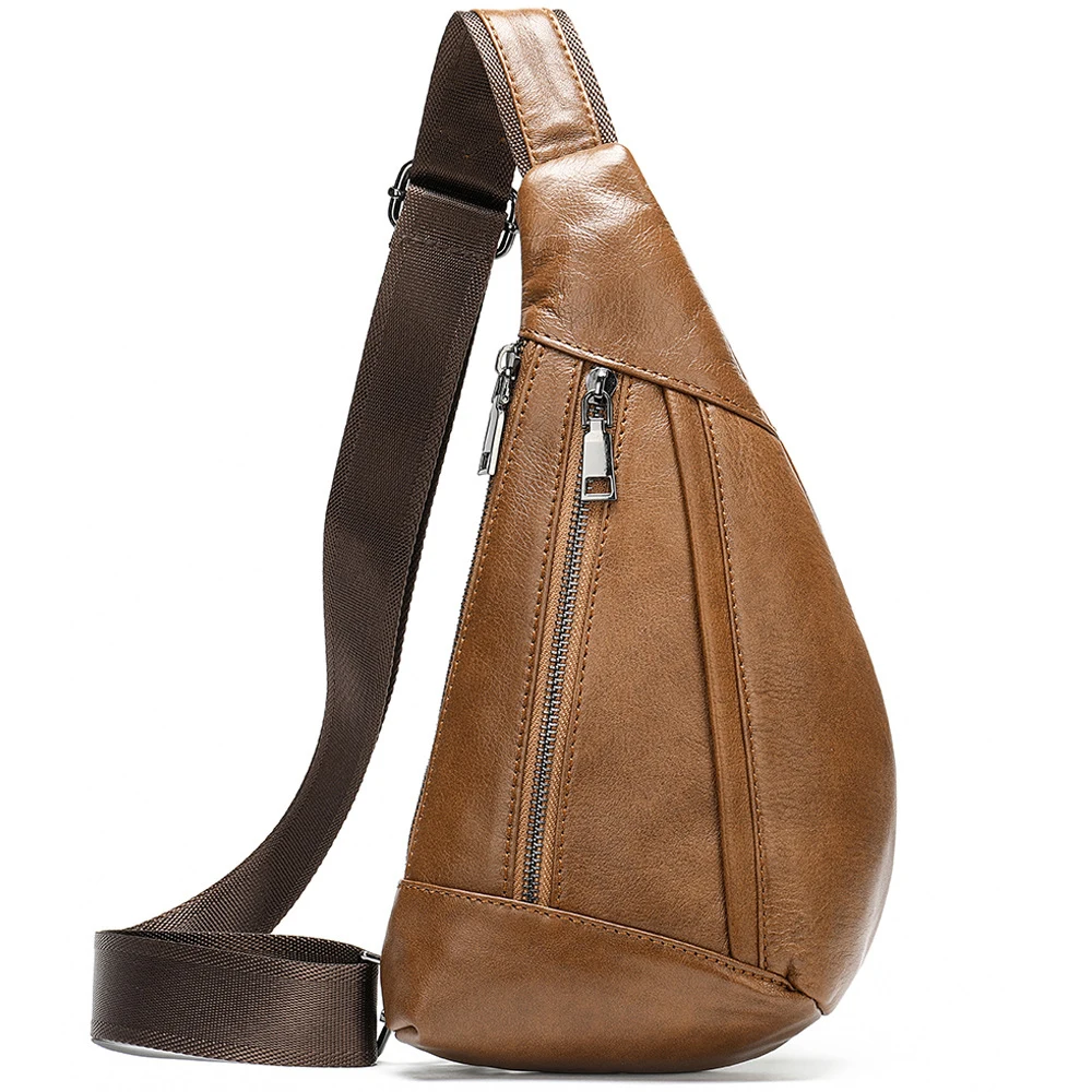 Genuine Leather Sling Bag Daypack Vintage Men\'s Crossbody Backpack Mens Travel Hiking Chest Bag Cross body Shoulder Bags for Man