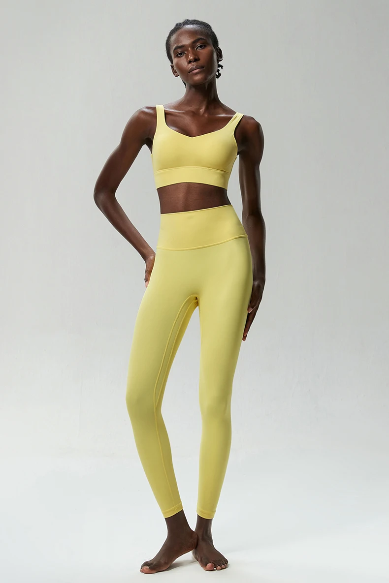 Zweiteiliges Fitness-Yoga-Set für Damen, einfarbig, dehnbar, weich, atmungsaktiv, schnell trocknend, Sportbekleidung für Lauftraining – Detail 3