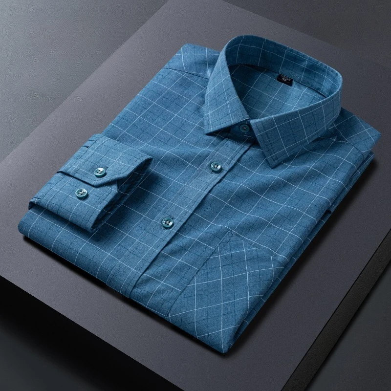 

Новые рубашки с длинными рукавами и одним карманом для мужчин, облегающие повседневные однотонные рубашки, клетчатые топы, рабочая белая деловая офисная одежда