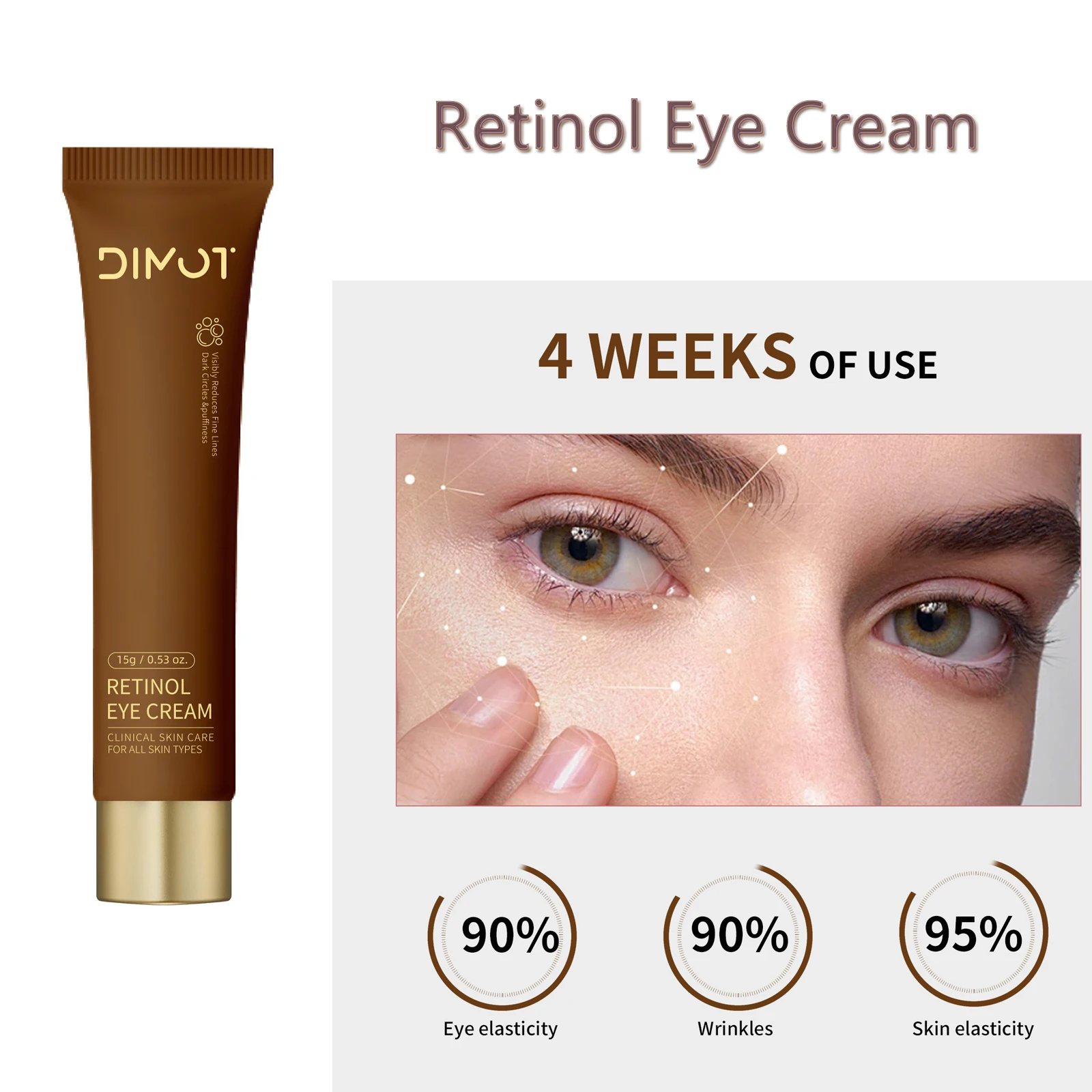 

DIMOT Retinol Eye Cream 15ml Anti-Wrinkle, Dark Circle Improvment, Boost Skin Elasticity, For All Skin Types, Daily Firming Care