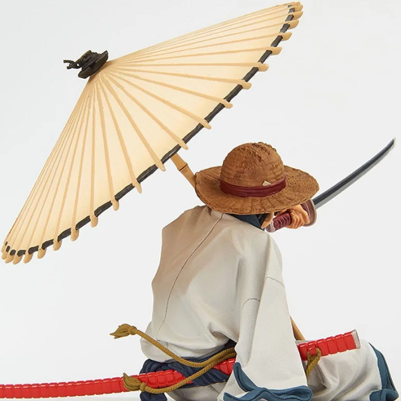 13CM Anime One Piece Monkey D. Luffy Wano Country Kimono Dress Up Umbrella Sitting Model Toy Gift Collection Action Fiugre PVC