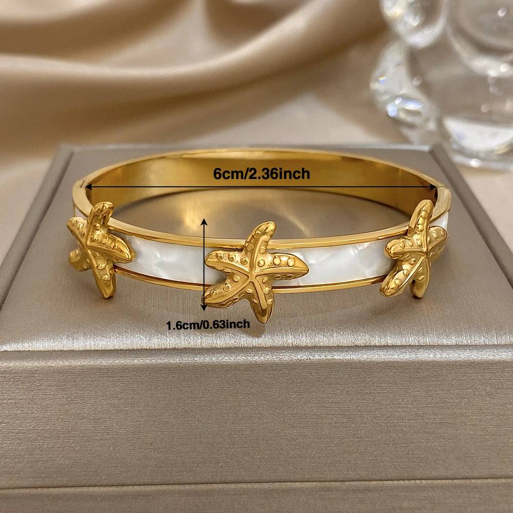Flashbuy نمط جديد الذهب اللون خمر نجم البحر سحر قذائف الفولاذ المقاوم للصدأ أساور سوار للنساء تكويم المعصم مجوهرات #2