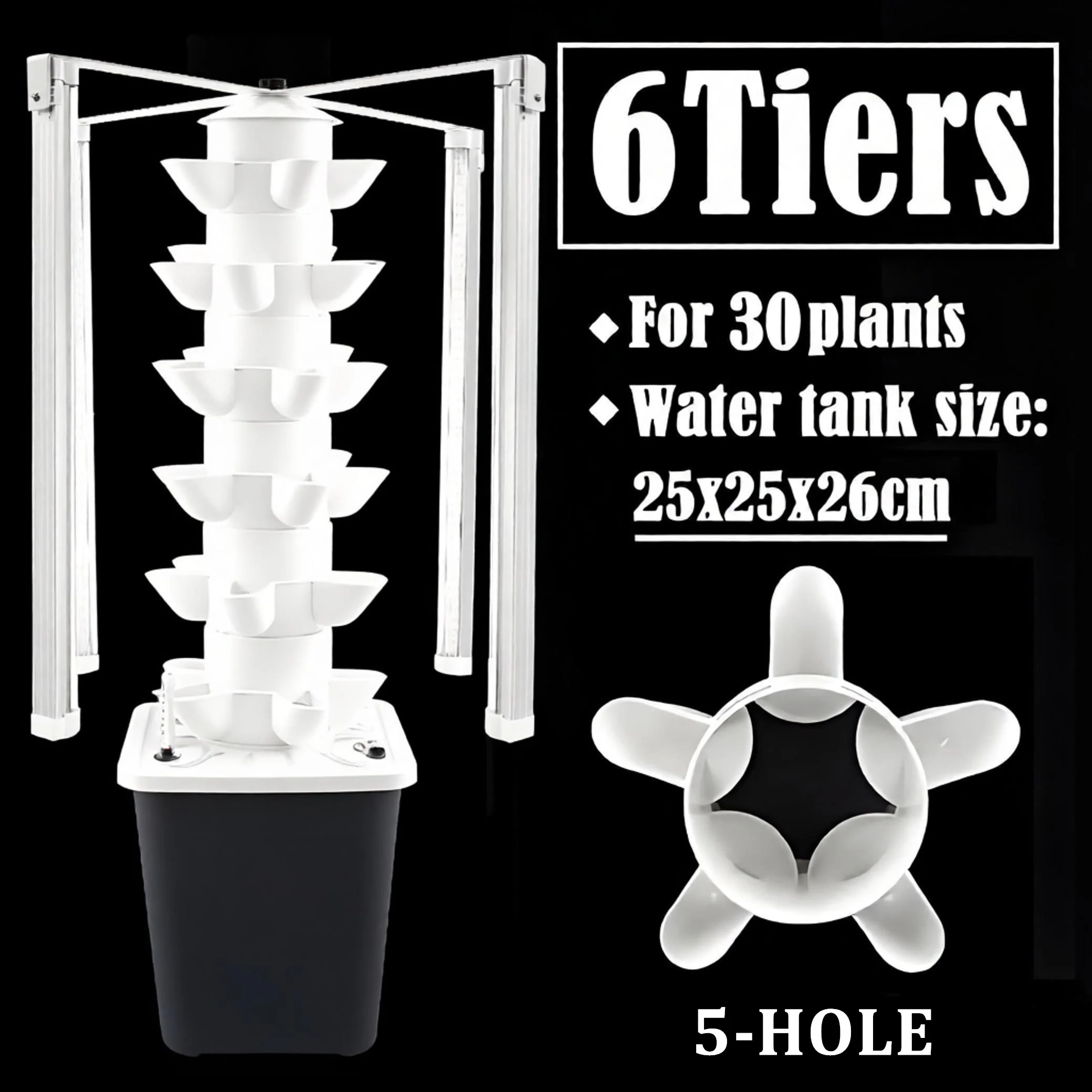 Hydroponics Growing System with 4 PCS LED Light,6Tiers 30 Pods Indoor Outdoor Vertical Garden Kit for Vegetables, Herbs & Flower