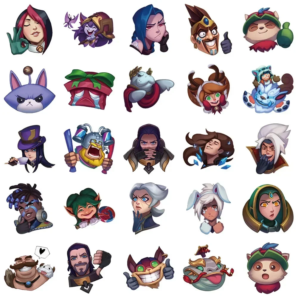 Imagem -05 - League of Legends Etiqueta dos Desenhos Animados Papelaria Expressão Engraçada à Prova de Choque Material Escolar Artístico Colecionáveis 10 Pcs 30 Pcs 50 Pcs