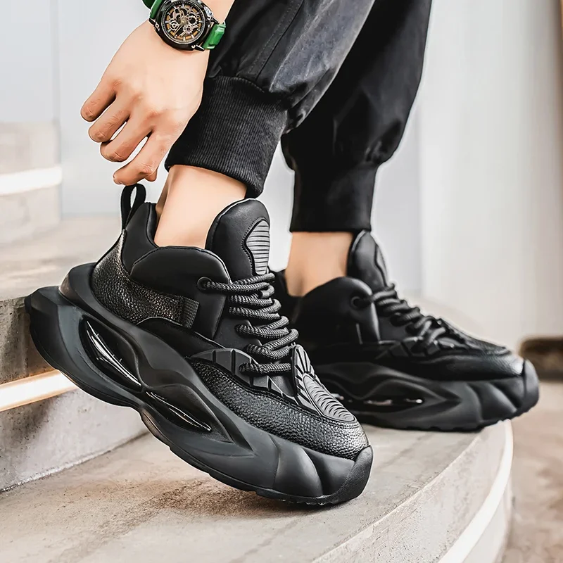 

LiveDay Мужские массивные кроссовки Дизайнерская повседневная обувь на мягкой подошве Весенняя кожаная обувь из микрофибры на платформе с верхом, увеличивающая рост