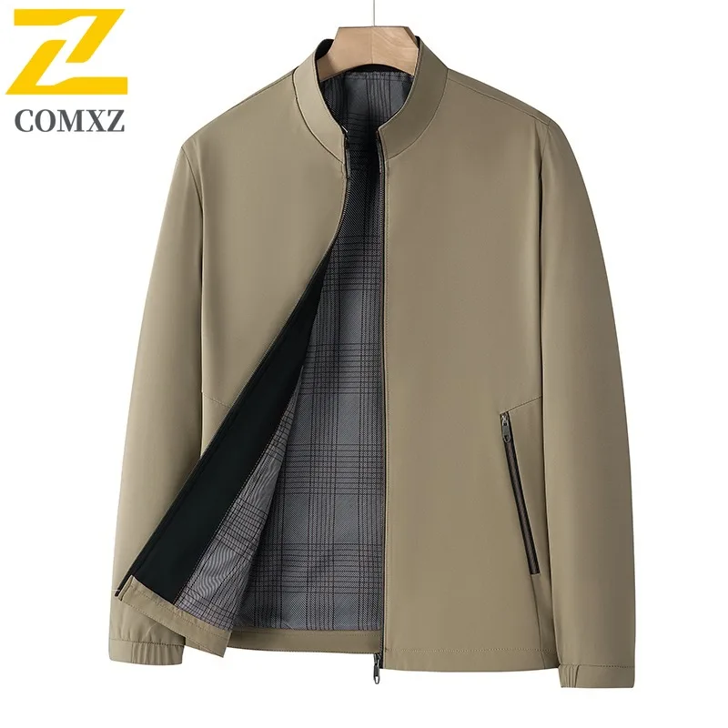 

COMXZ брендовая мужская куртка с воротником-стойкой, уличная дорожная ветрозащитная мотоциклетная куртка, однотонное удобное легкое осеннее пальто