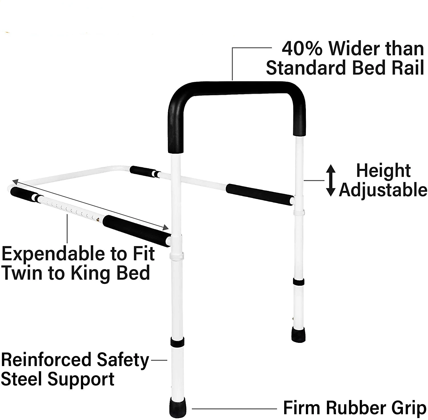 قضبان السرير لكبار السن البالغين، ارتفاع آمن قابل للتعديل، سكة مساعدة للسرير لكبار السن، السقوط، منع انتزاع القضيب #3