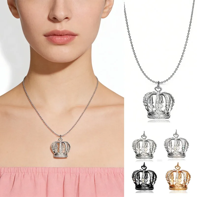 

Elegant Crown Pendant Necklace Large Clavicle Chain Sweater Chain Fashion Jewelry Accessory Multiple Colors for Women Girls Gift