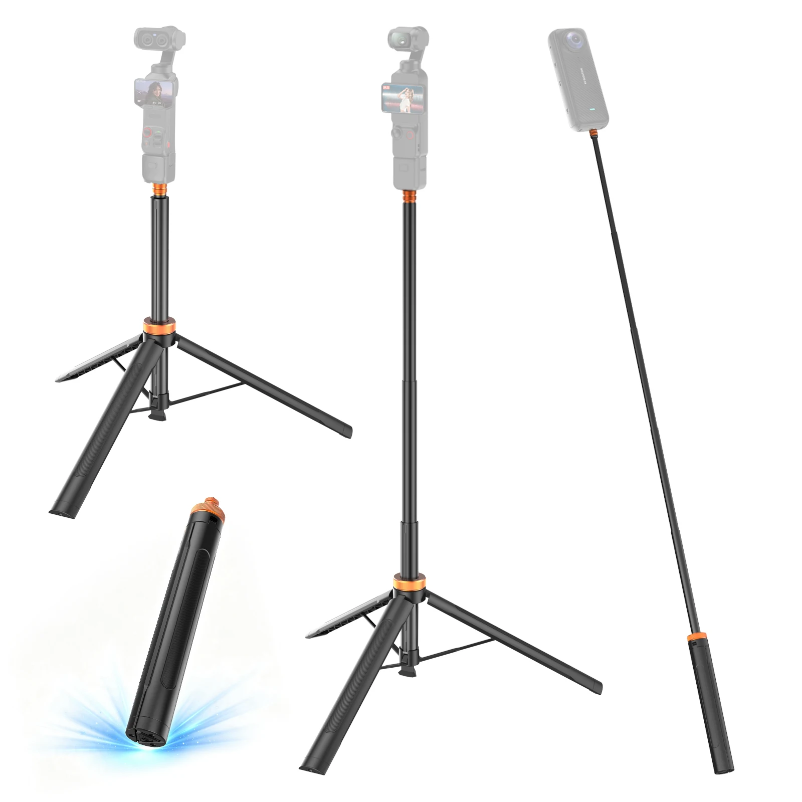 Adjustable 1.5m Tripod Stand Aluminum Alloy Pole Selfie Stick Use Storage Automatic Extension Tripod with 1/4 Screw Thread
