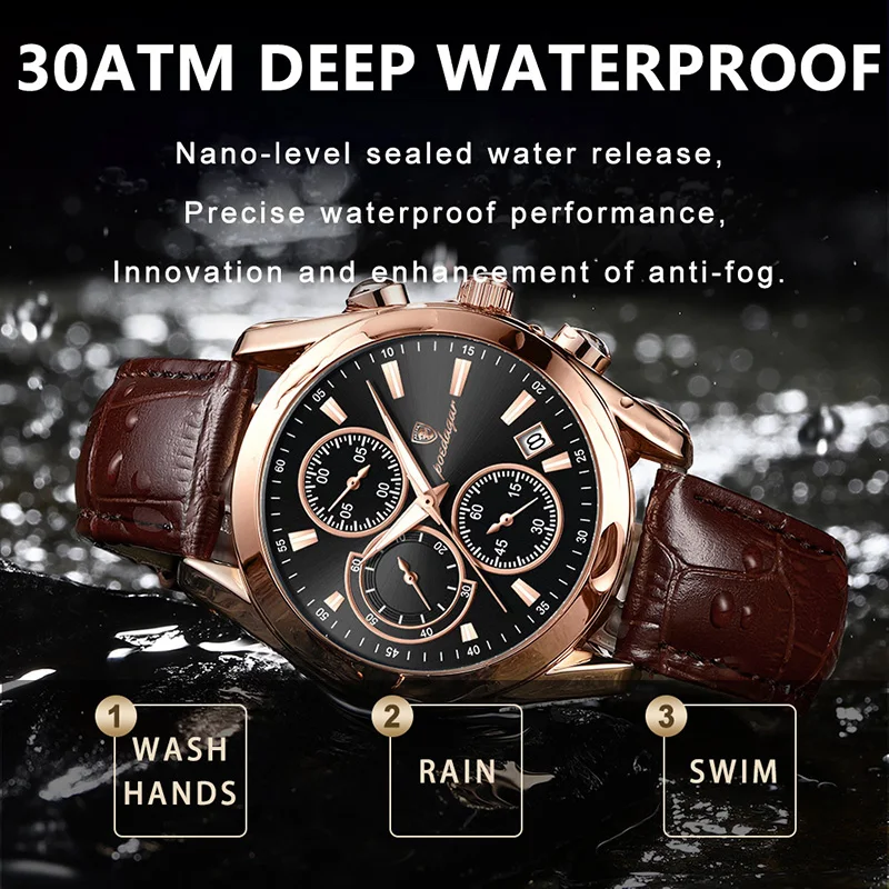 Multifunktion sport Herren uhr Luxus wasserdichte Outdoor Stoppuhr Quarz Armbanduhren für Mann Leder uhr erkek kol saati