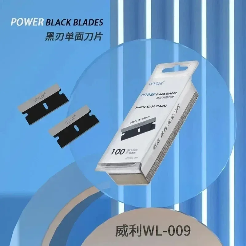 WYLIE WL-009 100Pcs Black Single Edge Blade Durable Sharp Razor for Phone Middle Frame Cover Rear Glass Scraping Pry Repair Tool