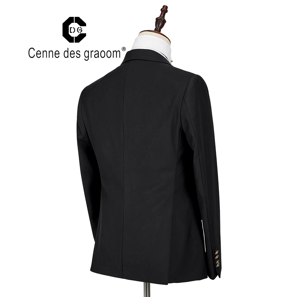 Cenne Des Graoom New Classics Black Suits For Men Wedding Groom Single Breasted Jacket Checked Vest Pants 3 Pieces Costume Homme