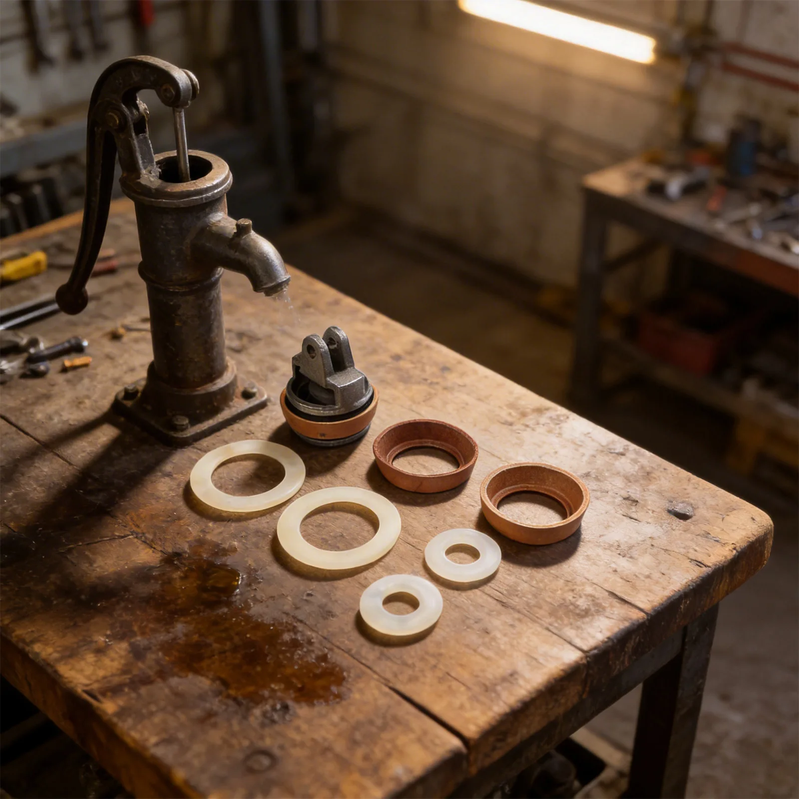 9*6.8cm Garden Pump Kit Cast Iron Piston And Seals Cast Iron Material Cowhide Leather Seals Easy Assembly Process