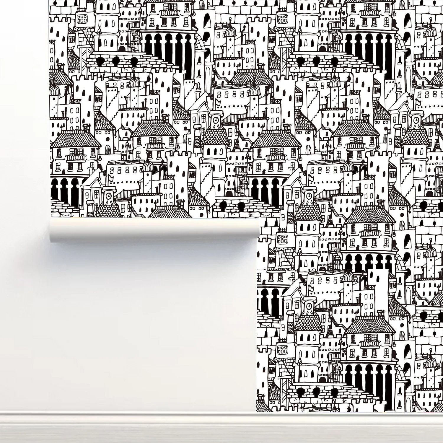 Peel and Stick Black White Graphic Wallpaper City Building Streets Contact Paper Wall Mural for Living Room Bedroom Offices